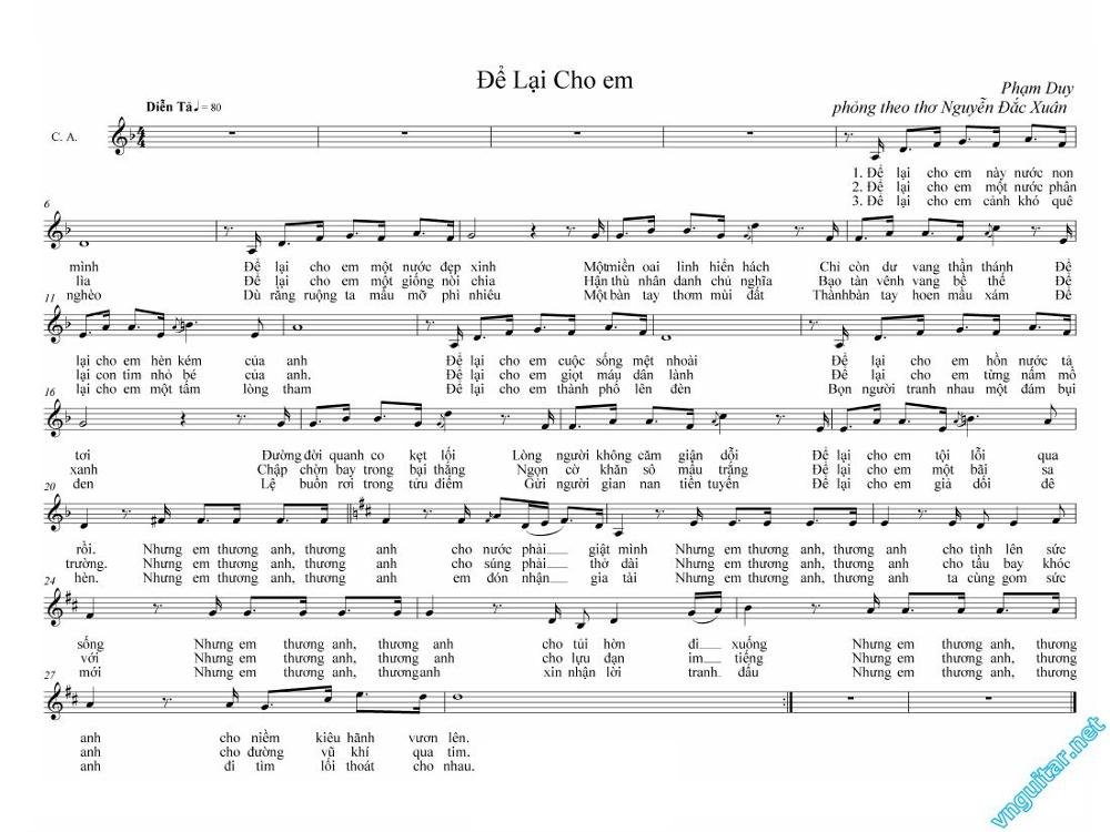 Sheet nhạc Để Lại Cho Em